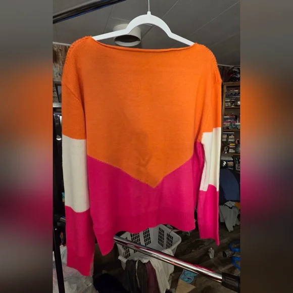 Vibrant Orange and Pink Women's Sweater - Picture 6 of 6